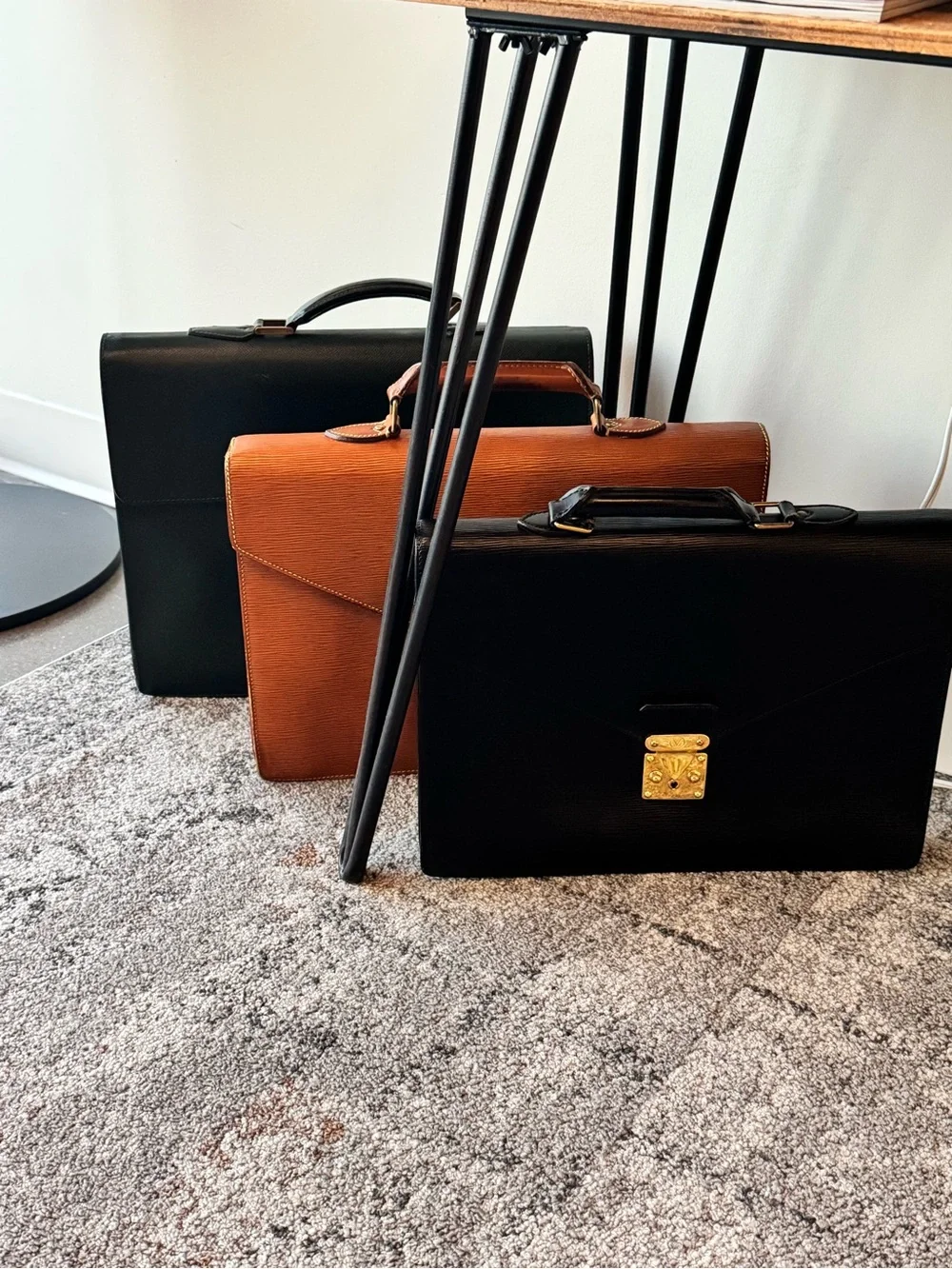 3 - Authentic Louis Vuitton Briefcases 2 Epi (Black and Cognac) 1 Taiga Green